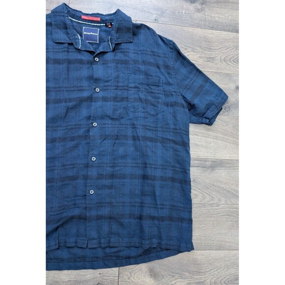 Tommy Bahama Men’s Navy Blue Plaid Linen Blend Button Front Shirt Sz XXL - Picture 3 of 4